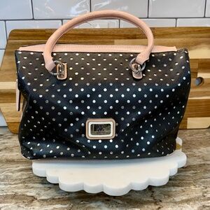 Guess 2020 Anja Satchel • Chic Box Shape • Silver/Black Polka Dots + Blush Trim!